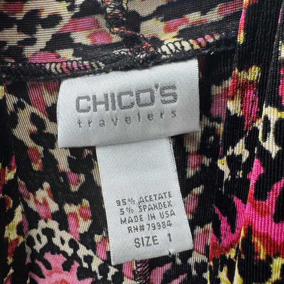 Chico’s Travelers Size 1‎ Black Pink Abstract Open Front Cardigan Jacket - Picture 5 of 6
